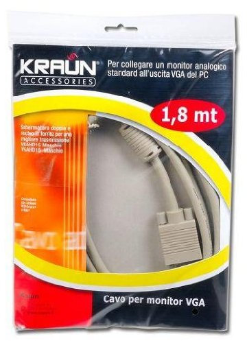 Kraun 1.8m VGA cable VGA 1,8 m VGA (D-Sub) Blanco - Cables VGA (1,8 m, VGA (D-Sub), VGA (D-Sub), Blanco, Male connector/Male connector)