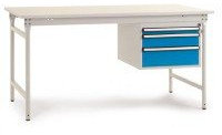 Manuflex BB5287.7035 Arbeitstisch mit Zwischenplatte 1500 x 800 x 780 mm Kunststoffplatte mit Schubladen RAL7035 grau ch