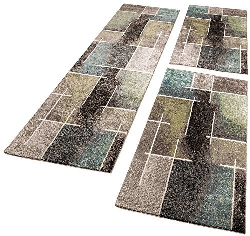 Paco Home Bettumrandung Läuferset Trendiges Design Kariert Eyecatcher in Grau Türkis Grün, Grösse:2mal 60x100 1mal 70x250