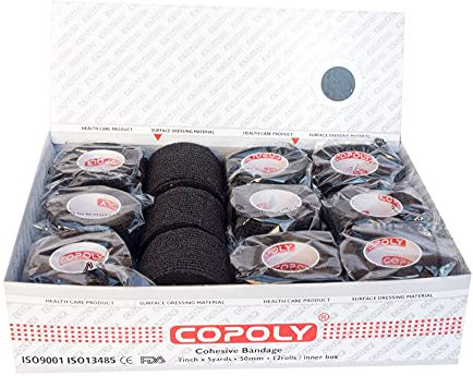 12 Rollen selbsthaftende elastische VET WRAP Bandagen, verschiedene Größen und Farben (5 cm, schwarz)