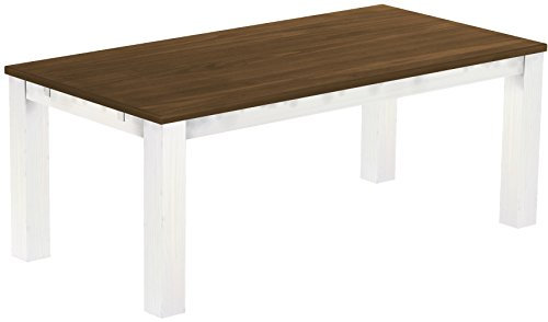 Esstisch Rio Classico 200x100 cm Nussbaum Weiß Holz Pinie Massivholz Esszimmertisch Echtholz ausziehbar vorgerichtet für Ansteckplatten Brasilmöbel