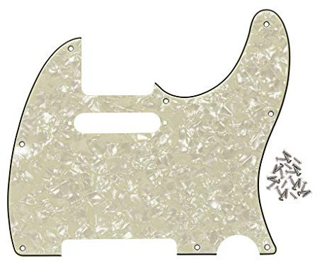 FLEOR 8 Hole 4Ply Aged Pearl TL Pickguard Single Coil Neck Hole Cut Guard Plate with Mounting Screws for U.S./Mexican Standard TL TE Plate Replacement