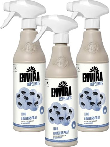 Envira Floh Abwehrspray 3 x 500 ml - Spray mit Langzeitwirkung gegen Flöhe, Katzenfloh, Hundefloh - Mittel gegen Flöhe für Wohnung & Möbel - Effektives Flohmittel & Flohschutz