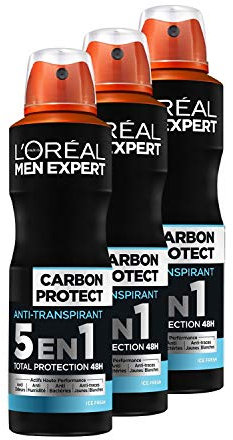 L'Oréal Men Expert Carbon Protect Anti-Transparent Ice Fresh Spray 5-in-1, Herren, 3 Stück