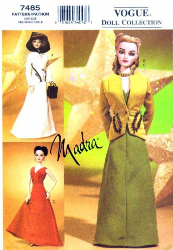 Vogue 7485 Madra Kleid Jacke Tasche Kapuze Puppe Kleidung Schnittmuster