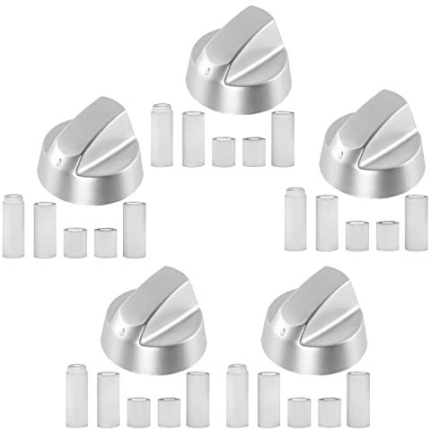 Spares2go Control Knobs/Dials for Indesit Oven Cooker & Hob (Pack of 5 + Adaptors, Silver)