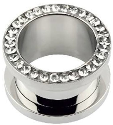 eeddoo Flesh Tunnel Kristalle Silber Edelstahl 8 mm Kristallklar