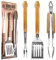 3-teiliges Grillzubehör-Set – Grillzange, Spatel, Gabel-Set – robuste Edelstahl-Grillwerkzeuge mit massiven Hartholzgriffen, tolles Geschenkset