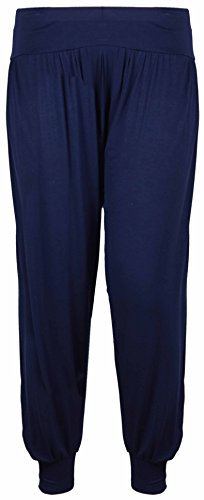 Womens Plus Size Plain Trousers Leggings Ladies New Stretch Fit Tapered Leg Harem Pants Navy Blue Size 16-18