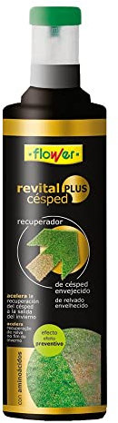 Flower - Revital Plus Césped Líquido de 1L | Recuperador de Césped Envejecido | Efecto Preventivo | con Aminoácidos | Tapón con Dosificador, No Aplica Color, 7x7x29 cm, Abono