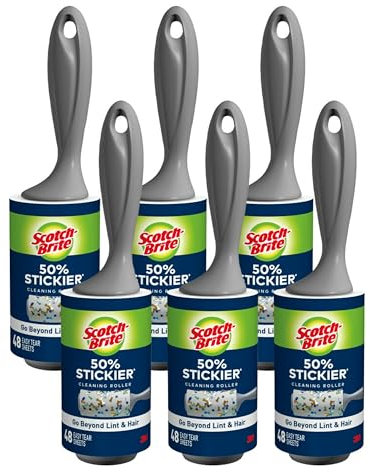 3M 50% Stickier Scotch-Brite Lint Roll: 4 in. Width (Natural) / 48 Sheets 6-Pack