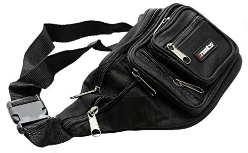 Unisex Umhängetaschen - Trendige Bauchtasche/Hüfttasche/Gürteltasche in Schwarz - Ideale Tasche für Sport und Freizeit, für Reise und unterwegs - Viele Fächer für viel Stauraum (Schwarz)