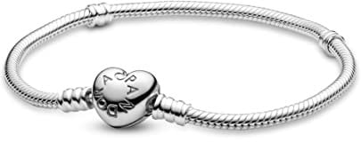 PANDORA Moments Schlangen-Gliederarmband mit Herz-Verschluss aus Sterling-Silber, kompatibel mit Charms und Anhängern aus der Moments Kollektion, Größe: 23cm