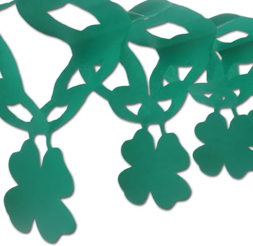 Silvesterdeko Glücksbringer Girlande vierblättrige Kleeblätter - Seidenpapier schwer entflammbar, 3 m Länge, Partydeko St. Patrick's Day & Silvester