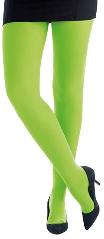 P'tit Clown - 74702 - Collant Fantaisie Opaque Uni Femme - Green Neon Tights - Confortable - 50 Deniers - Accessoire Déguisement Carnaval, Halloween, Fêtes à Thèmes, Cosplay - Polyester - Vert Fluo