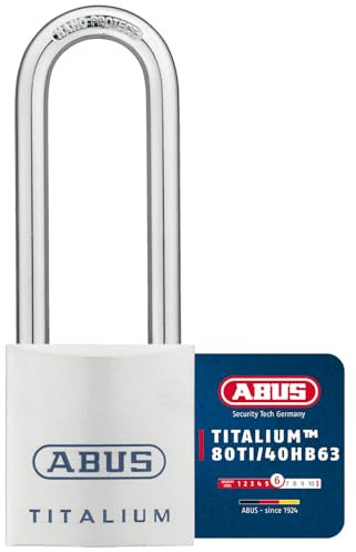 ABUS Titalium Vorhängeschloss 80TI/40HB63 gl.-8012 - gleichschließend und mit hohem Bügel - leichter Schlosskörper aus Spezial-Aluminium - ABUS-Sicherheitslevel 6 - Silber
