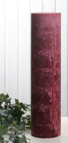 CandleCorner Rustik-Kerzen Rustik-Dreidochtkerze, 60 x 15 cm Ø, Rubinrot-Bordeaux