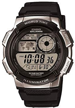 Casio Reloj Cuarzo Hombre 43.00mm con dial Digital LCD y Correa de Rubber Strap Negro AE-1000W-1A2VEF