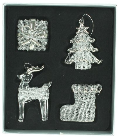 Set of 4 Glass Christmas Tree Decorations (3-5cm)