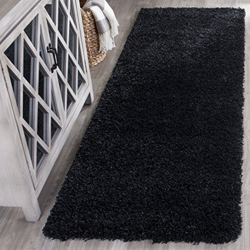 SAFAVIEH California Shag Collection Runner Rug - 2'3 x 7', Black, Non-Shedding & Easy to Clean, Ultra Plush Thick Pile, Ideal for Hallway, Foyer, Entryway, Bedroom (SG151-9090)