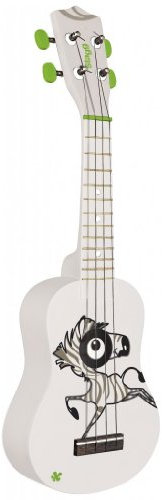 Stagg US Zebra Graphic Sopran-Ukulele mit schwarzem Nylon-Gigbag – Weiß