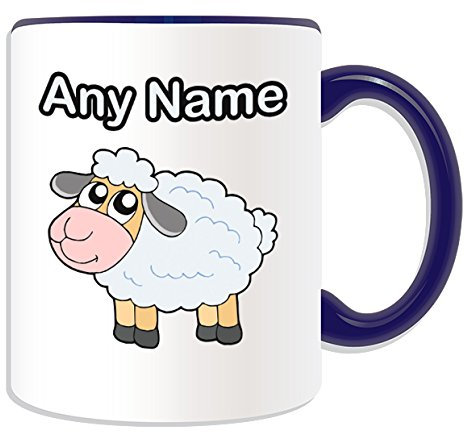 UniGift, tazza con motivo di agnellino con occhi grandi, personalizzabile, Ceramica, Blue