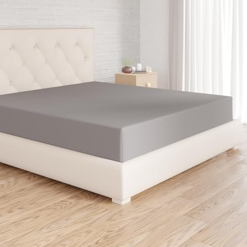 Amazon Basics Spannbettlaken, 150 x 200 x 30 cm, Mikrofaser, Spannbetttuch - Matratzenhöhe bis 30 cm, Dunkelgrau