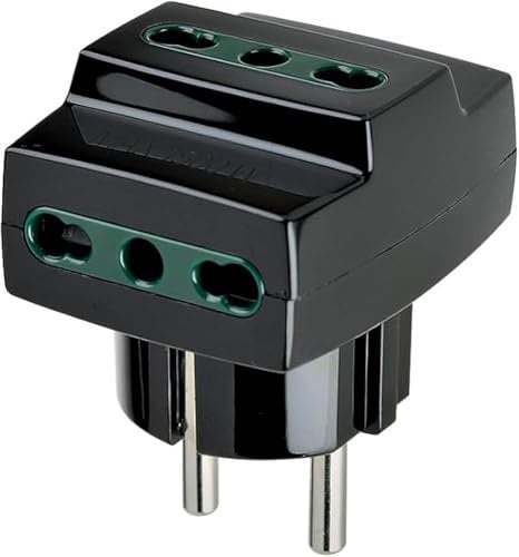Vimar RI.00324N Adattatore multispina, 1 presa Schuko S31, 3 prese P17/11, nero