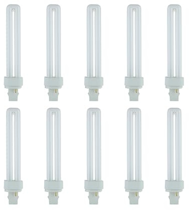 Sunlite Compact Fluorescent PLD 2-Pin Plug-in Double Quad Tube Light Bulb, 26 Watts, 1560 Lumens, 2-Pin G24d3 Base, 6500K Daylight, 10 Pack