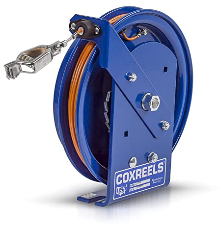 Coxreels - SD-35 Retractable Static Discharge Cable Reel - EZ-SD Series - Non Combustible Grounding Reel for Electrical Work - Galvanized Cable - Fits 35 Inch Hose - 11x3.88x11.5 Inches