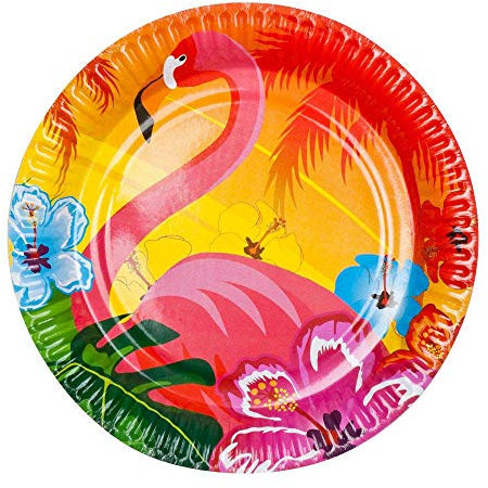 Boland 52519 - Partygeschirr Teller Flamingo, Mehrfarbig, Hawaii, 6 Stück, Durchmesser 23 cm, Beachparty, Gartenparty, Poolparty, Einwegbecher, Geburtstag, Überraschungsparty, Mottoparty, Karneval