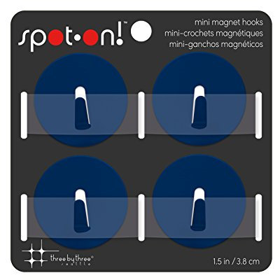 Three by Three Seattle spot-on! Stainless Steel Mini Refrigerator Magnet Hooks: The Ultimate 4-Pack for Organizing Your Refrigerator, Cabinets, and More (Navy Blue)