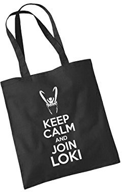 clothinx - Keep Calm and Join Loki - 100% Bio und fair Tasche Schwarz, langer Henkel