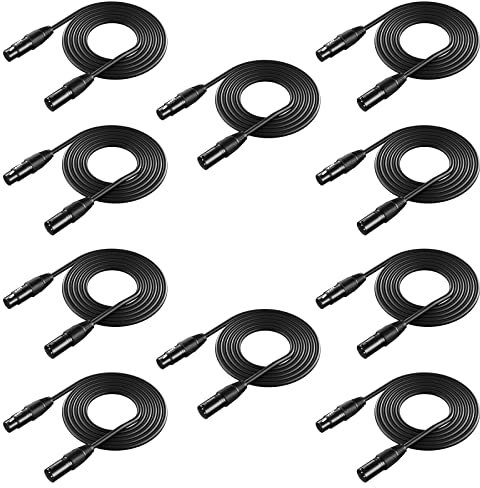 Neewer® Pack de 10 6,5 Pies/2 Metros XLR Cables de Luz de Escenario con 3-Pin Señal XLR Conexión Macho a Hembra para Luz de Cabeza Móvil Par Luz Foco con XLR de Entrada y Salida
