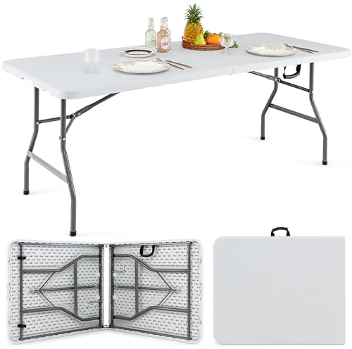 COSTWAY Gartentisch 180x75cm, Campingtisch klappbar, Klapptisch mit HDPE-Tischplatte & Tragegriff, Balkontisch für 6-8 Personen, Partytisch, Buffettisch für Garten, Terrasse und Balkon (Weiß)