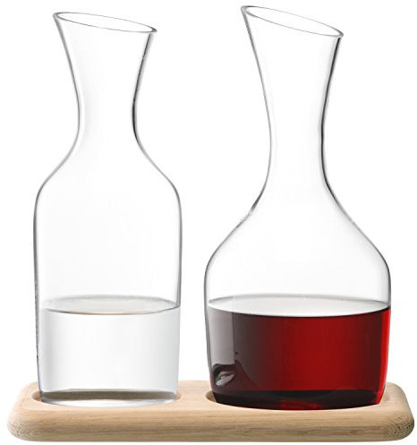 LSA International Wine Water and Wine Carafe Set and Oak Base 1.2 Litre /1.4 Litre Clear| 1 Unit | Mouthblown and Handmade Glass | Hand Planed Wood | WI25