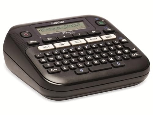 Brother PT-D210 Beschriftungsgerät, QWERTZ Tastaturlayout (für 3,5 bis 12 mm breite TZe-Schriftbänder, bis zu 20 mm/Sek. Druckgeschwindigkeit), Schwarz
