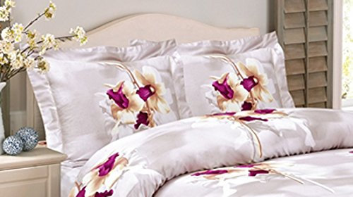 Violet Linen Bettwäsche-Set mit französischem Lilien-Muster, Pfirsich