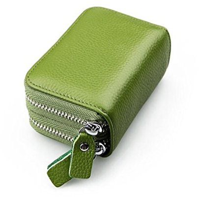 AprinCtempsD RFID Blocage Porte-Cartes Petit en Cuir Véritable Porte-Monnaie Mini avec Double Zip pour Femme Homme (Vert)
