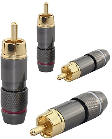 [4 pcs] Hi End RCA Male Plug, Adapter Audio Phono, Gold Plated Solder Connector Wv-hfr4in1