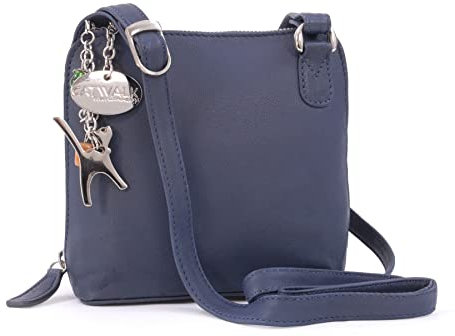 Catwalk Collection Handbags - Damen Leder Umhängetasche - Crossbody Bag/Handtasche Klein - Verstellbarer Schultergurt - LENA - Blau