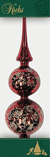 ***Dekohelden24 Lauschaer Christbaumschmuck - Christbaumdoppelspitze rot glänzend mit Dekor, 33 cm