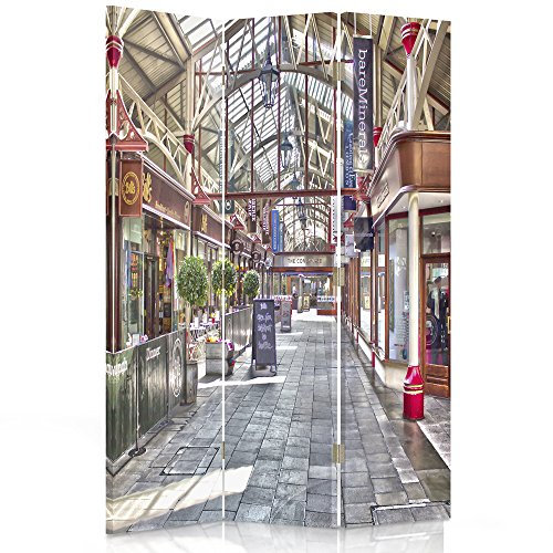 Feeby Paravent London 110x180 cm 3 Teilig Modern Design Einseitig Raumteiler Wandschirme Foto Trennwand Raumtrenner Sichtschutz Spanische Wand auf Leinwand Bedruckt Einkaufszentrum Orange Mehrfarbig