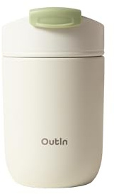 OutIn Vaso de Viaje Térmico, Taza de Café para Exteriores con Tapa Abatible a Prueba de Fugas, Taza de Acero Inoxidable de 350 ml para Bebidas Frías y Calientes