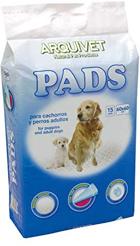 Arquivet Pads para Perros súper absorbentes - Empapadores higiénicos educativos para Perros - Empapadores Desechables - Alfombrilla higiénica para Perros - Medianos (15 Unidades)- 60 x 60 cm