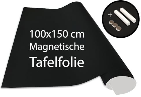 Cuadros Lifestyle Tafelfolie 100 x 150 cm | Magnetisch und selbstklebend - Vinyl- Kreidefolie | Magnetfolie | inkl. Kreide + Neodym-Magnete | Tafel 100x150 cm Schwarz