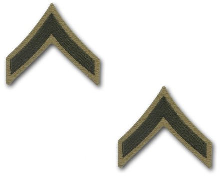 Marine Corps Chevron: PRIVADO PRIVADO PRIVADO - PFC - Verde sobre Caqui, Masculino