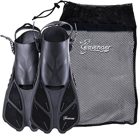 Seavenger Schnorchel-Schwimmflossen mit Tasche (Schwarz, L/XL (Größe 9 bis 13))