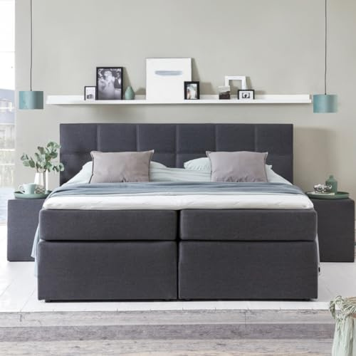 Furniture for Friends 3F Boxspringbett Bea 90x200 cm Anthrazit Härtegrad H3 | 7-Zonen Taschenfederkern Matratze + Visco Topper