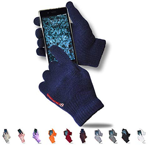 AXELENS Guantes Táctiles Invernales Calientes Cómodos Unisex Interno de Suave Felpa - para Smartphones, Teléfonos Móviles y Tablets - Universales Hombre Mujer - Confección Regalo Incluida - Azul